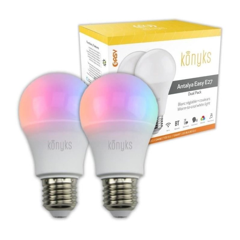 2 Ampoules LED - KONYKS - Antalya Easy E27 Dual Pack - Wifi + Bt - 11 2 Ampoules LED - KONYKS - Antalya Easy E27 Dual Pack - Wifi + Bt - 11