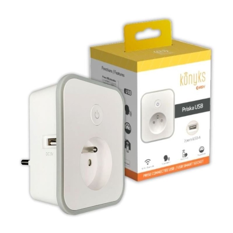 Prise Wi-Fi - KONYKS - Priska USB - 16A - 2 prises USB-A - Compteur de Prise Wi-Fi - KONYKS - Priska USB - 16A - 2 prises USB-A - Compteur de