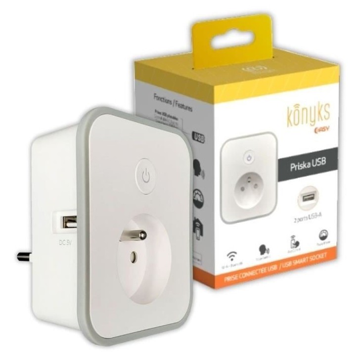 Prise Wi-Fi - KONYKS - Priska USB - 16A - 2 prises USB-A - Compteur de consommation