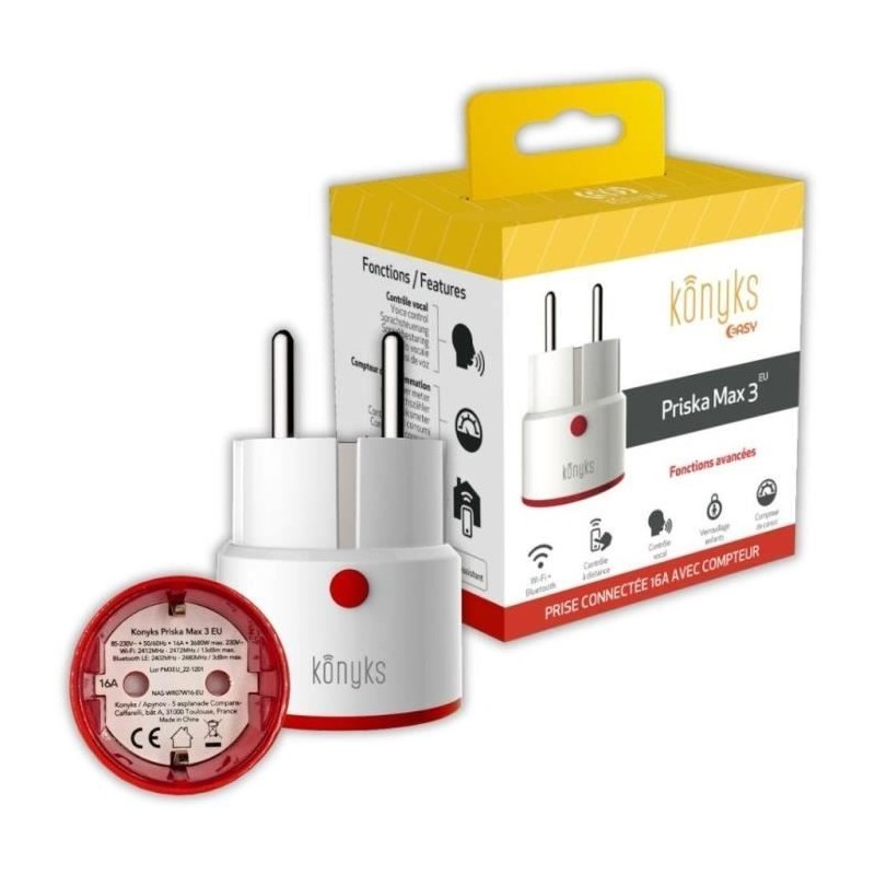 Konyks Priska Max 3 EU - Prise connectée WiFi 16A avec compteur de co Konyks Priska Max 3 EU - Prise connectée WiFi 16A avec compteur de co
