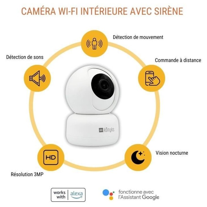 Caméra de surveillance - KONYKS - CAMINI 2 - Intérieur - Motorisée - Wifi - Détéction de mouvements Caméra de surveillance - KONYKS - CAMINI 2 - Intérieur - Motorisée - Wifi - Détéction de mouvements