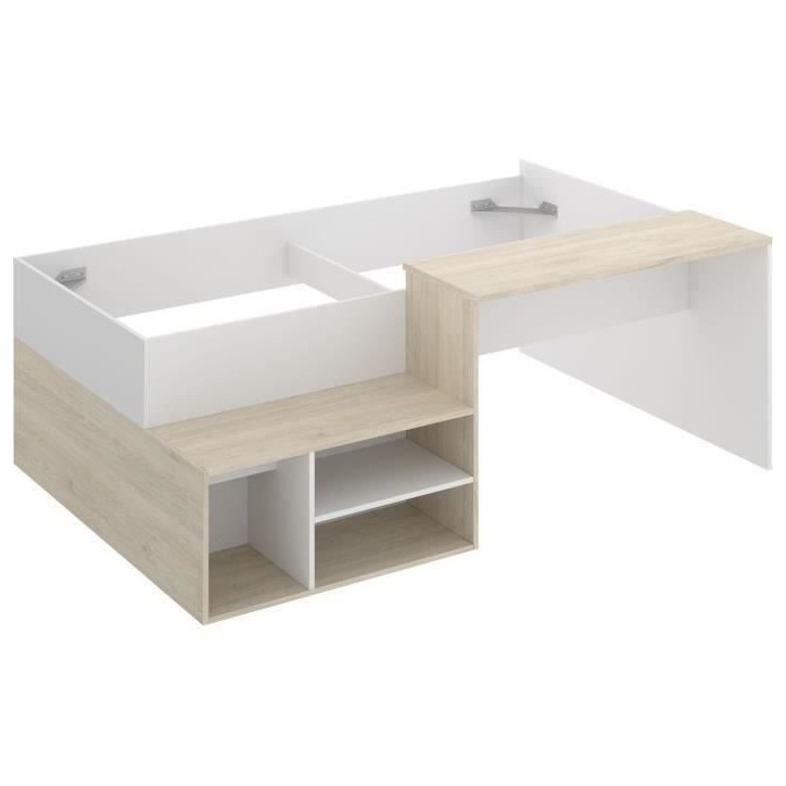 Lit combiné enfant KRIC - Chene naturel et blanc - Bureau et rangement - 90x190 cm Lit combiné enfant KRIC - Chene naturel et blanc - Bureau et rangement - 90x190 cm