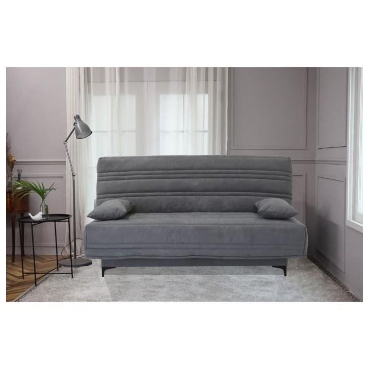 Banquette clic clac 3 places - Tissu gris moyen - L199 x P96 x H103 cm - KRISTEN - Style contemporain Banquette clic clac 3 places - Tissu gris moyen - L199 x P96 x H103 cm - KRISTEN - Style contemporain