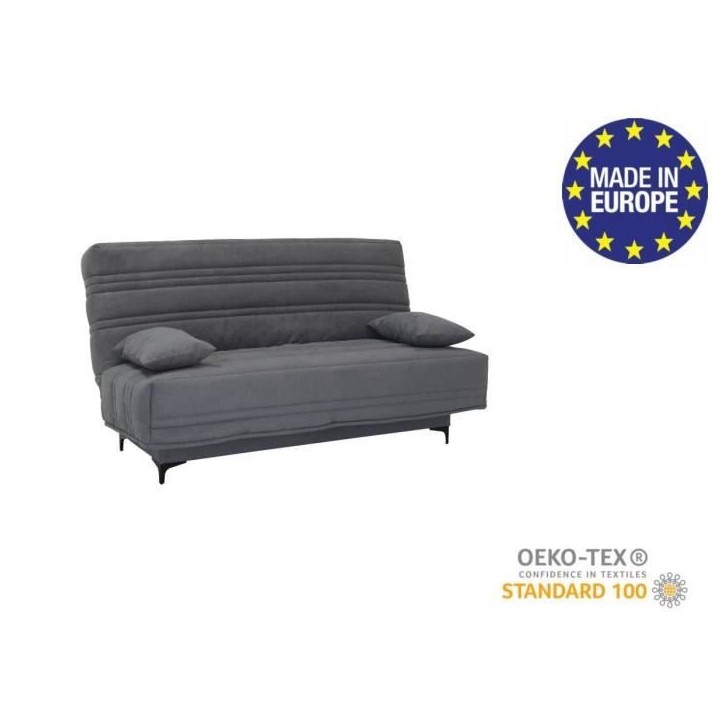 Banquette clic clac 3 places - Tissu gris moyen - L199 x P96 x H103 cm - KRISTEN - Style contemporain Banquette clic clac 3 places - Tissu gris moyen - L199 x P96 x H103 cm - KRISTEN - Style contemporain