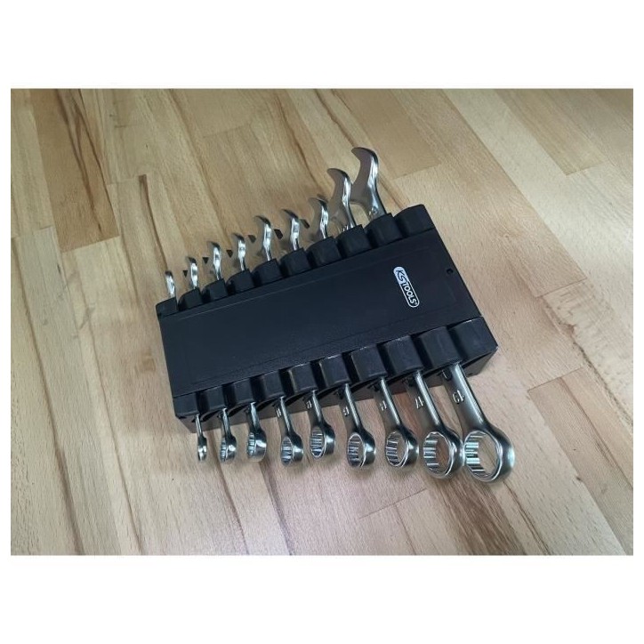 Jeu de 9 clés mixtes métriques - KS TOOLS - 922.0043 - Clé plate a cliquet en boite - 8 a 19 mm - Angle de fourche oeil incli