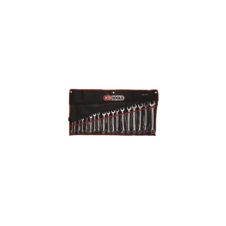 Jeu de 18 clés mixtes métriques - KS TOOLS - 922.0047 - En trousse - 6 a 24 mm - Angle de fourche oeil incliné a 15° Jeu de 18 clés mixtes métriques - KS TOOLS - 922.0047 - En trousse - 6 a 24 mm - Angle de fourche oeil incliné a 15°