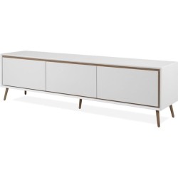 Meuble TV - ARONA - Blanc / Chene artisan - 3 abbatants - 175 x 50 x 3