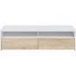 Meuble TV - KIOTO - Blanc Artik / Chene Canadien - 2 portes - 2 niches - 130 x 42 x 36 cm