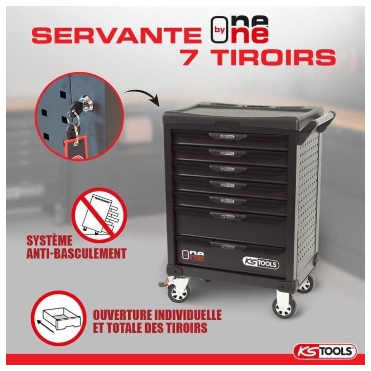 Servante d'atelier - Vide - 7 tiroirs - KS Tools - 823.0007 - Noir - Servante one by one - Charge max/tiroir de 45kg Servante d'atelier - Vide - 7 tiroirs - KS Tools - 823.0007 - Noir - Servante one by one - Charge max/tiroir de 45kg
