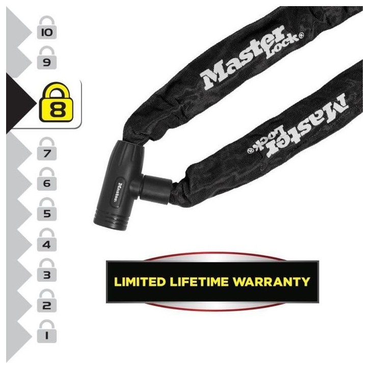 Chaîne Antivol Vélo - MASTER LOCK - 90 cm de longueur - Acier cémenté résistant a la coupe et au sciage Chaîne Antivol Vélo - MASTER LOCK - 90 cm de longueur - Acier cémenté résistant a la coupe et au sciage