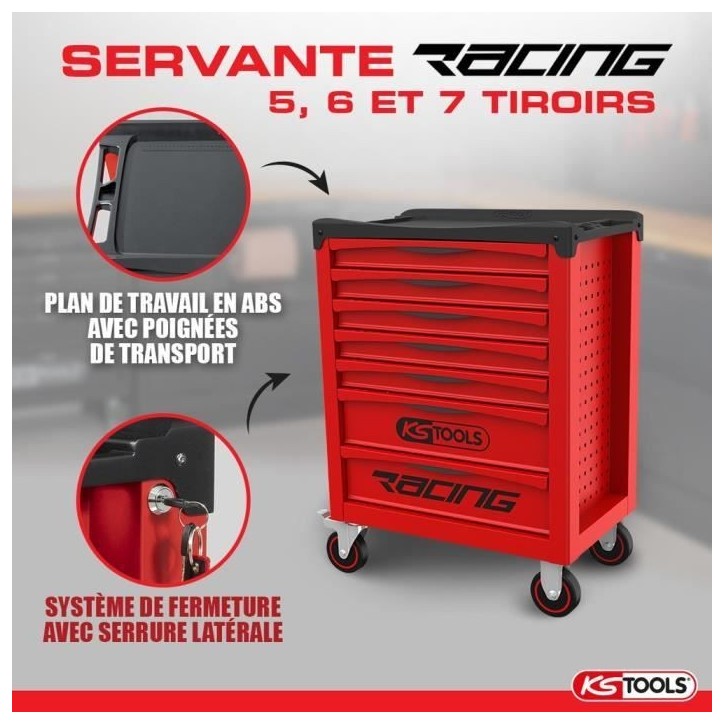 Servante - Vide - 6 tiroirs - KS Tools - 855.0006 - Rouge - Charge max par tiroir 30 kg - Servante d'atelier Servante - Vide - 6 tiroirs - KS Tools - 855.0006 - Rouge - Charge max par tiroir 30 kg - Servante d'atelier