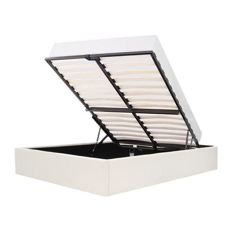 Lit coffre adulte 140 x 190 cm - Tissu Beige - ECLIPSE