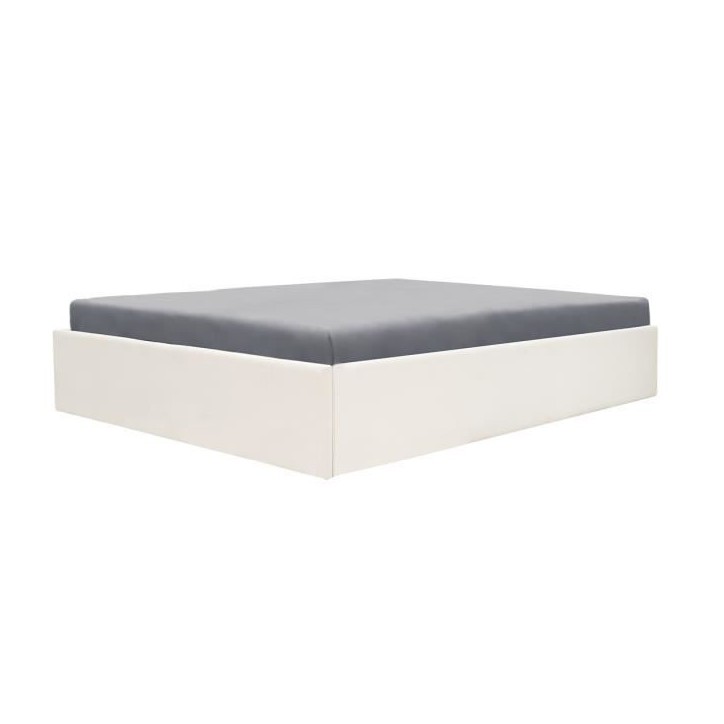 Lit coffre adulte 140 x 190 cm - Tissu Beige - ECLIPSE