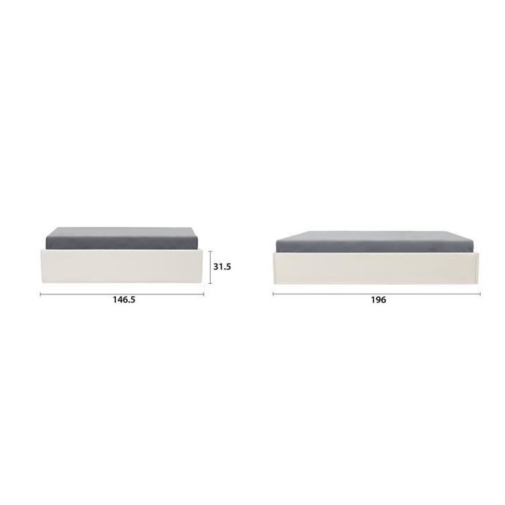 Lit coffre adulte 140 x 190 cm - Tissu Beige - ECLIPSE