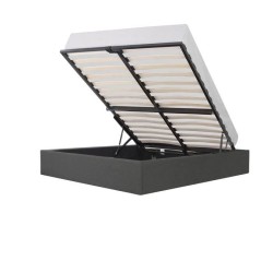 ECLIPSE Lit coffre adulte - Tissu gris foncé - Sommier inclus - l 140