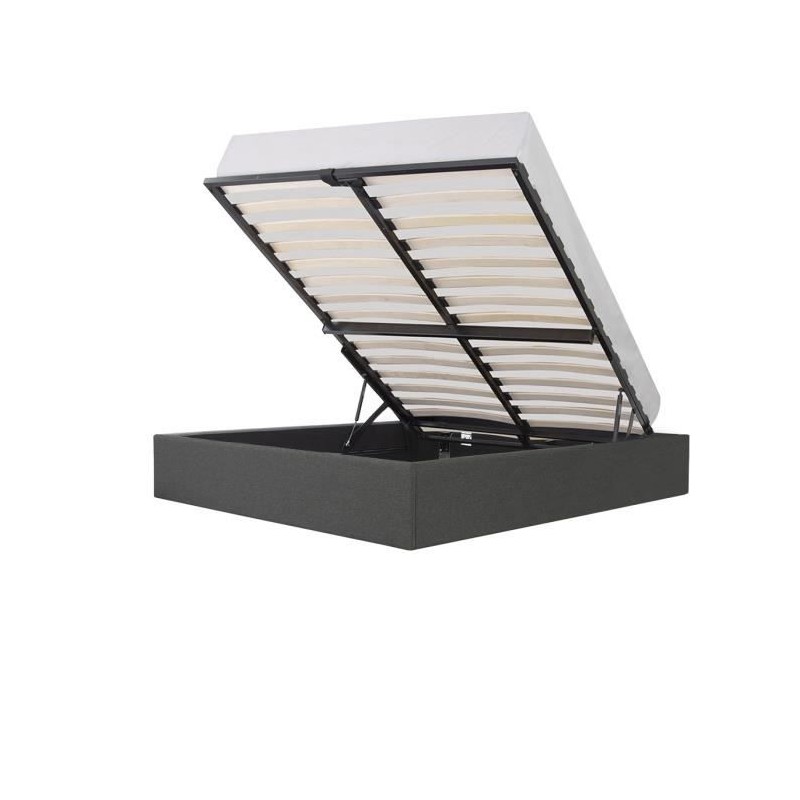 ECLIPSE Lit coffre adulte - Tissu gris foncé - Sommier inclus - l 140