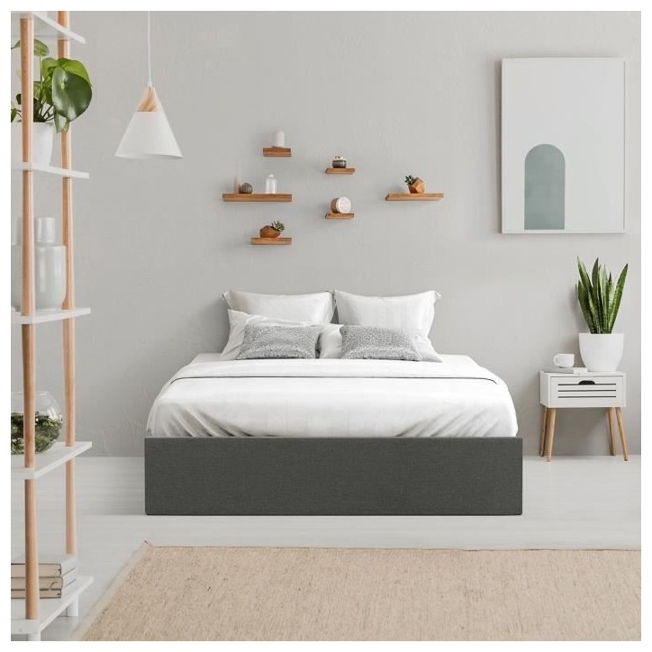 ECLIPSE Lit coffre adulte - Tissu gris foncé - Sommier inclus - l 140 x L 190 cm ECLIPSE Lit coffre adulte - Tissu gris foncé - Sommier inclus - l 140 x L 190 cm