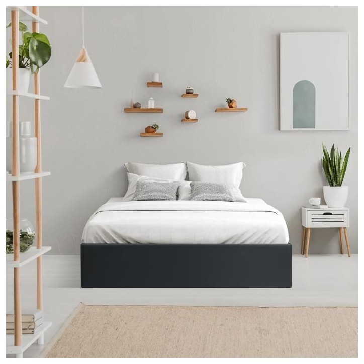 ECLIPSE Lit coffre adulte 140 x 190 cm - Simili Noir ECLIPSE Lit coffre adulte 140 x 190 cm - Simili Noir
