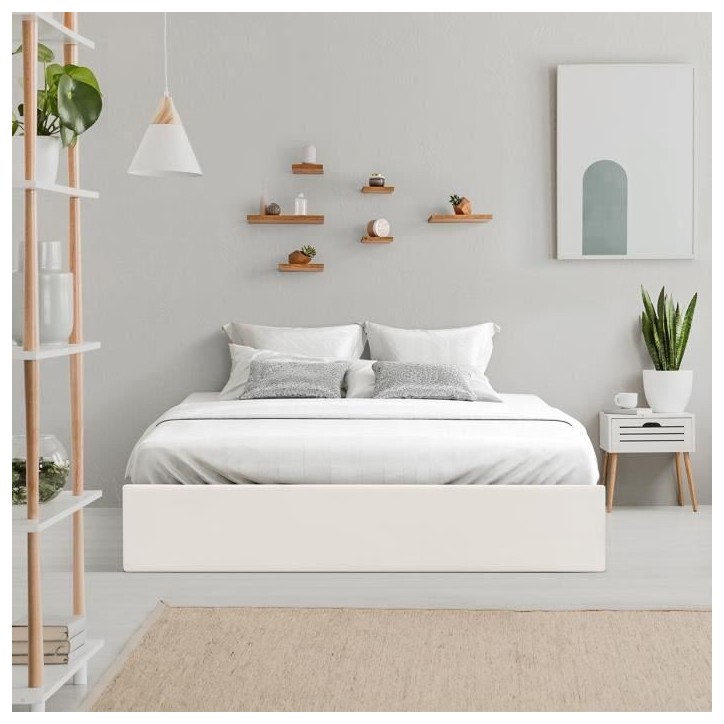 ECLIPSE Lit adulte 160x200 cm + Coffre de rangement - Tissu Beige ECLIPSE Lit adulte 160x200 cm + Coffre de rangement - Tissu Beige