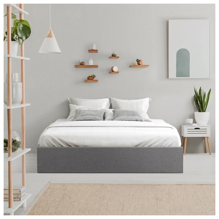ECLIPSE Lit adulte 160x200 cm + Coffre de rangement - Tissu gris clair ECLIPSE Lit adulte 160x200 cm + Coffre de rangement - Tissu gris clair