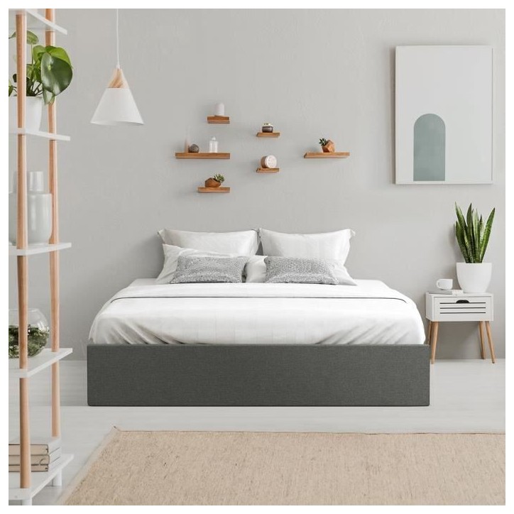 ECLIPSE Lit adulte + coffre de journée - Tissu gris foncé - 160 x 200 cm ECLIPSE Lit adulte + coffre de journée - Tissu gris foncé - 160 x 200 cm