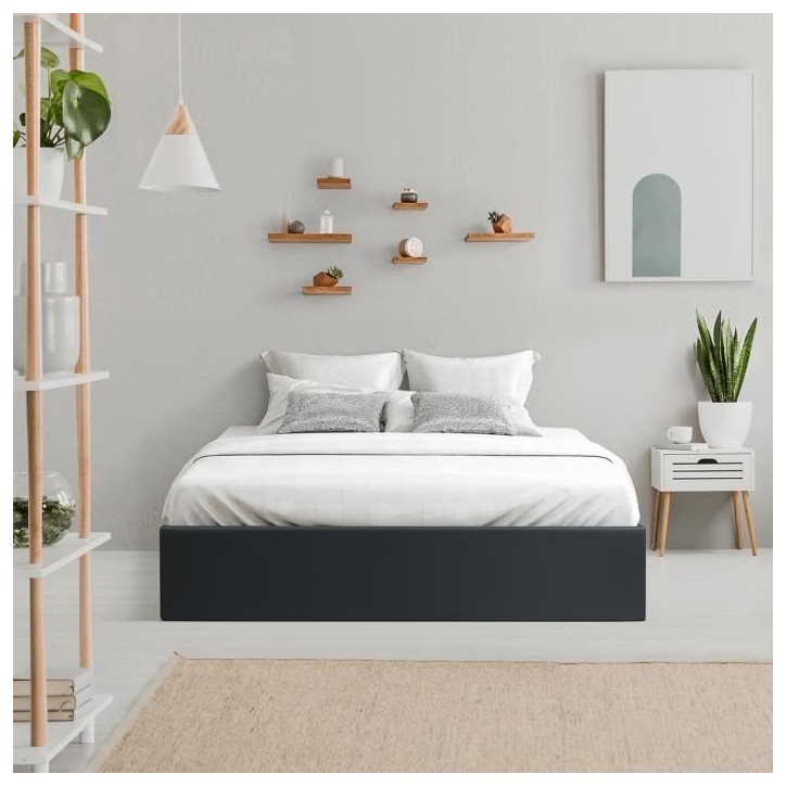 ECLIPSE Lit adulte 160x200 cm avec coffre de rangement - Simili Noir ECLIPSE Lit adulte 160x200 cm avec coffre de rangement - Simili Noir