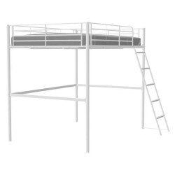Lit mezzanine en métal - ELIOT - Blanc - 140 x 200 cm - Sommier inclu