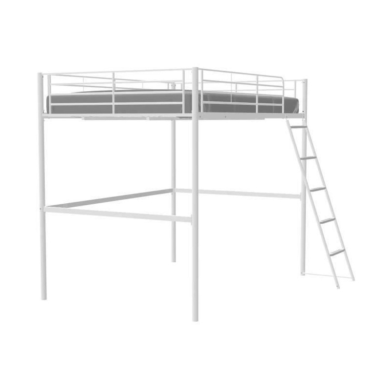 Lit mezzanine en métal - ELIOT - Blanc - 140 x 200 cm - Sommier inclu Lit mezzanine en métal - ELIOT - Blanc - 140 x 200 cm - Sommier inclu