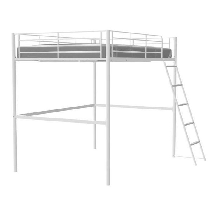 Lit mezzanine en métal - ELIOT - Blanc - 140 x 200 cm - Sommier inclus Lit mezzanine en métal - ELIOT - Blanc - 140 x 200 cm - Sommier inclus
