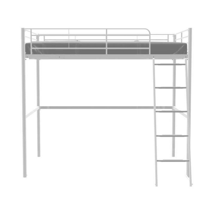 Lit mezzanine en métal - ELIOT - Blanc - 140 x 200 cm - Sommier inclus Lit mezzanine en métal - ELIOT - Blanc - 140 x 200 cm - Sommier inclus