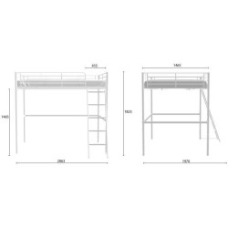 Lit mezzanine en métal - ELIOT - Blanc - 140 x 200 cm - Sommier inclu