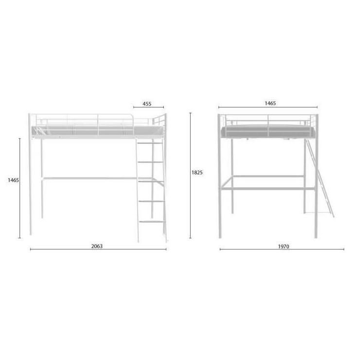 Lit mezzanine en métal - ELIOT - Blanc - 140 x 200 cm - Sommier inclus Lit mezzanine en métal - ELIOT - Blanc - 140 x 200 cm - Sommier inclus