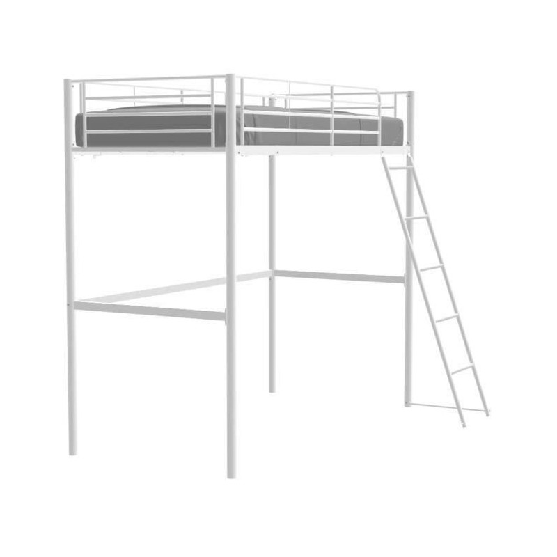 Lit mezzanine ELIOT 90 x 190 cm - Métal - Sommier inclus - Blanc Lit mezzanine ELIOT 90 x 190 cm - Métal - Sommier inclus - Blanc