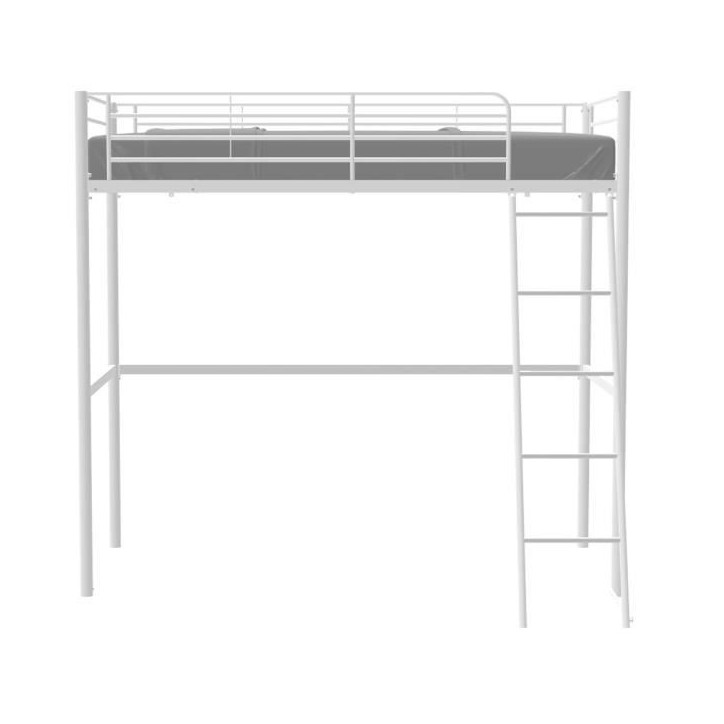 Lit mezzanine ELIOT 90 x 190 cm - Métal - Sommier inclus - Blanc
