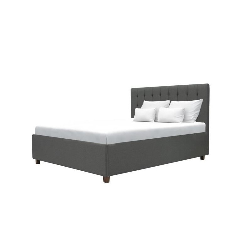 EMILY Lit adulte 140x190 cm + Coffre de rangement - Tissu imitation li EMILY Lit adulte 140x190 cm + Coffre de rangement - Tissu imitation li