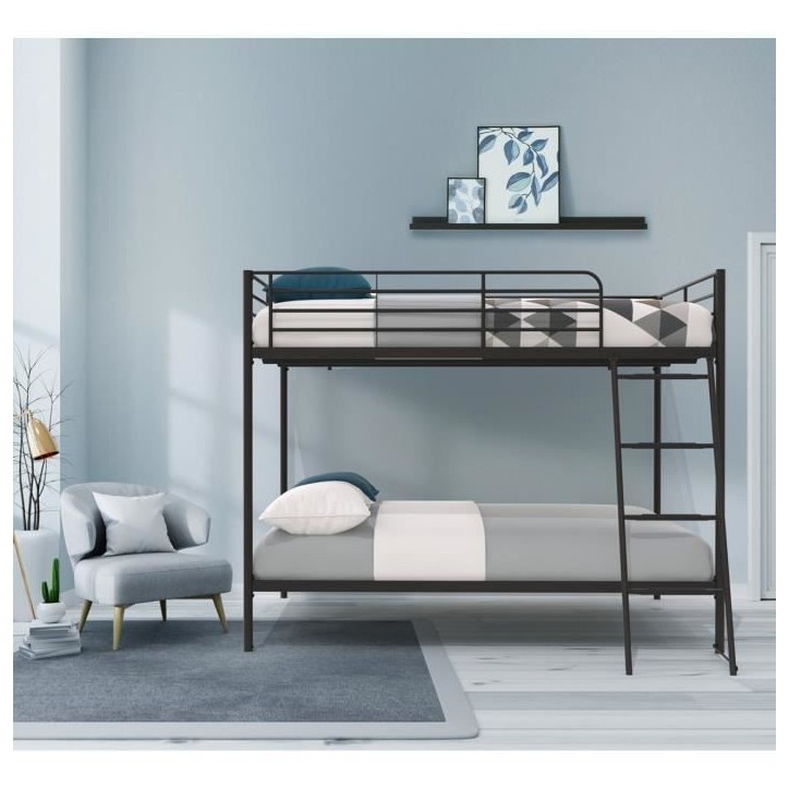 Lits superposés en métal - Dark Grey - Sommiers inclus - 2 x 140 x 190 cm - ALICE Lits superposés en métal - Dark Grey - Sommiers inclus - 2 x 140 x 190 cm - ALICE