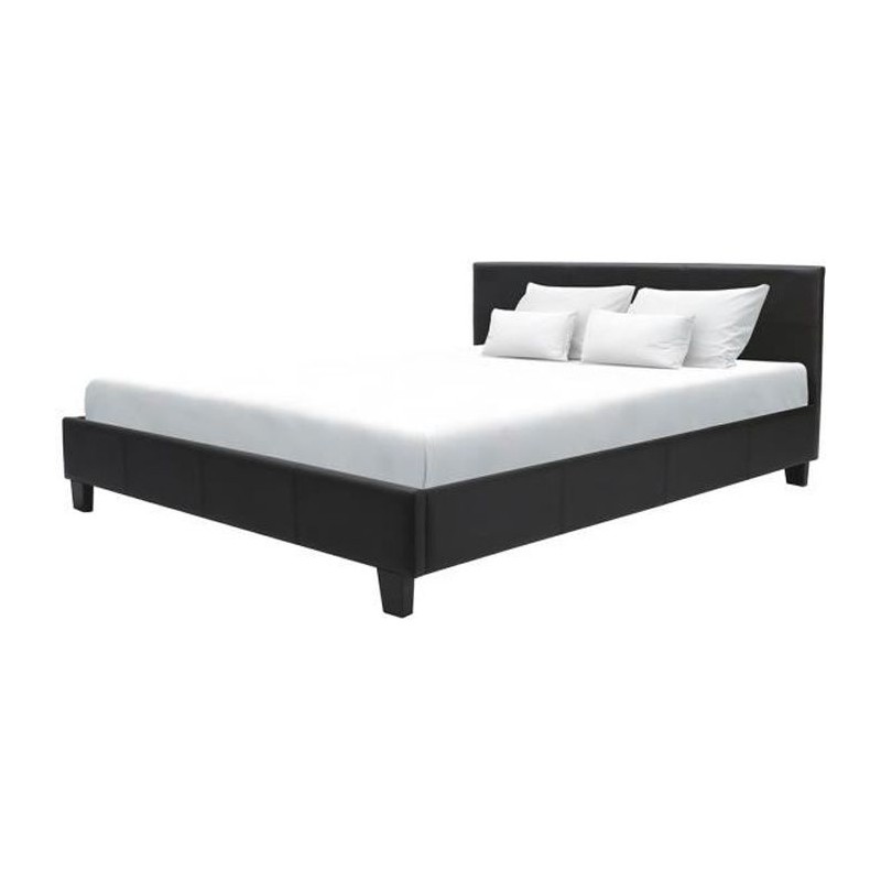 KANSAS Lit adulte 140x190 cm - Simili noir - Sommier inclus KANSAS Lit adulte 140x190 cm - Simili noir - Sommier inclus