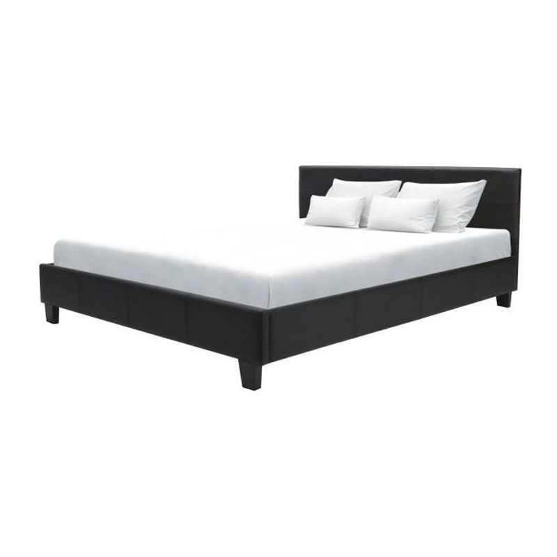 KANSAS Lit adulte 160x200 cm - Simili noir - Sommier inclus KANSAS Lit adulte 160x200 cm - Simili noir - Sommier inclus