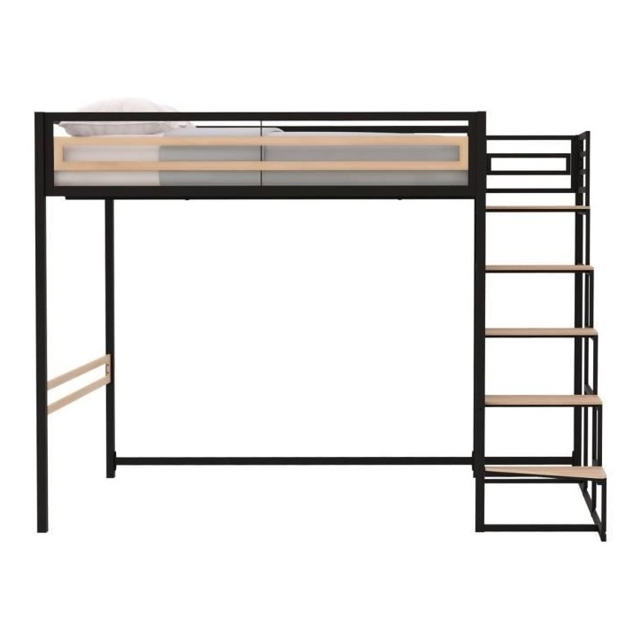 Lit mezzanine LEON - 140x190 cm - Métal noir - Sommier inclus Lit mezzanine LEON - 140x190 cm - Métal noir - Sommier inclus