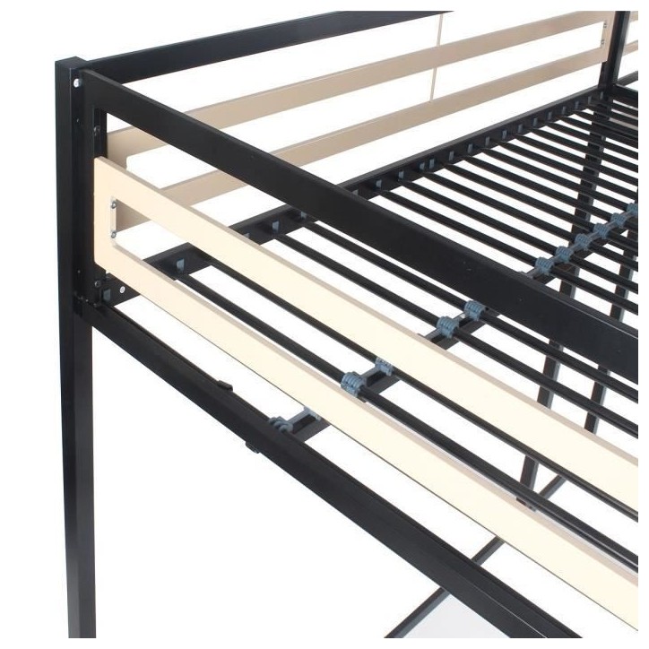 Lit mezzanine LEON - 140x190 cm - Métal noir - Sommier inclus Lit mezzanine LEON - 140x190 cm - Métal noir - Sommier inclus