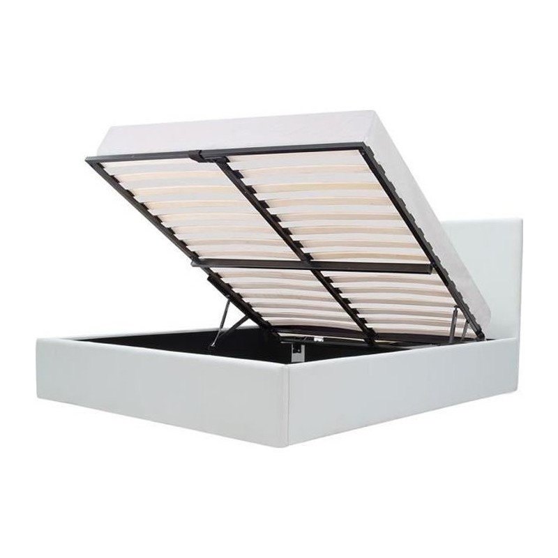 MARTIN Lit adulte 140 x 190 cm + coffre de rangement - Simili blanc - MARTIN Lit adulte 140 x 190 cm + coffre de rangement - Simili blanc -