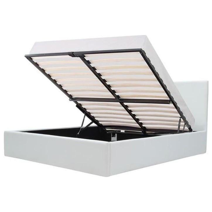 MARTIN Lit adulte 140 x 190 cm + coffre de rangement - Simili blanc - Sommier inclus MARTIN Lit adulte 140 x 190 cm + coffre de rangement - Simili blanc - Sommier inclus