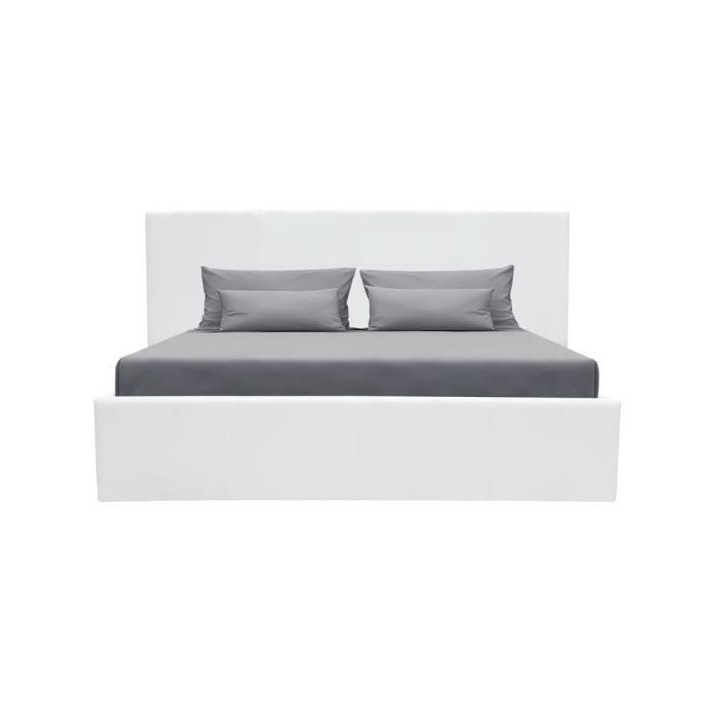 MARTIN Lit adulte 140 x 190 cm + coffre de rangement - Simili blanc - Sommier inclus MARTIN Lit adulte 140 x 190 cm + coffre de rangement - Simili blanc - Sommier inclus