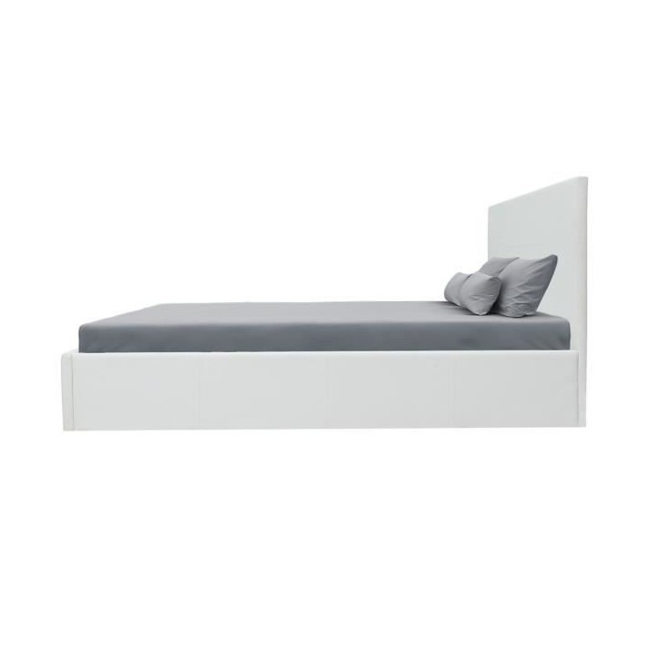 MARTIN Lit adulte 140 x 190 cm + coffre de rangement - Simili blanc - Sommier inclus MARTIN Lit adulte 140 x 190 cm + coffre de rangement - Simili blanc - Sommier inclus