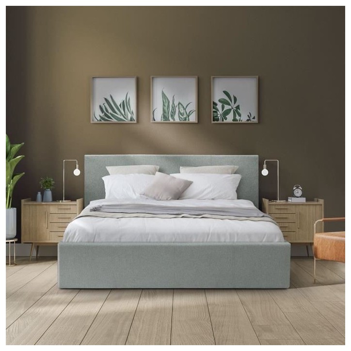 Lit coffre adulte MARTIN - Couchage 140x190 cm - Gris clair - Sommier a lattes - L 201 x P 146 x H 99 cm Lit coffre adulte MARTIN - Couchage 140x190 cm - Gris clair - Sommier a lattes - L 201 x P 146 x H 99 cm