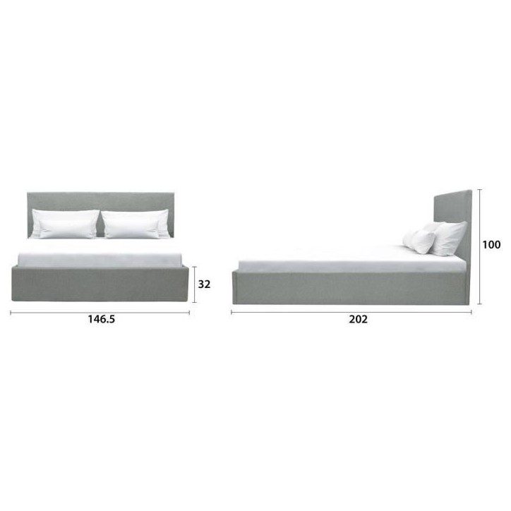 Lit coffre adulte MARTIN - Couchage 140x190 cm - Gris clair - Sommier a lattes - L 201 x P 146 x H 99 cm Lit coffre adulte MARTIN - Couchage 140x190 cm - Gris clair - Sommier a lattes - L 201 x P 146 x H 99 cm