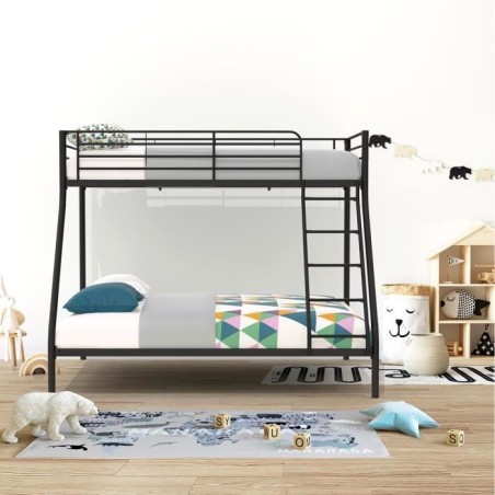 BRUCE Lits superposés 3 places - 90/140 x 190 cm - Noir- En métal - Sommiers inclus