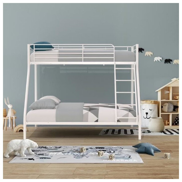 BRUCE Lits superposés 3 places - 90/140 x 190 cm - Blanc - En métal - Sommiers inclus BRUCE Lits superposés 3 places - 90/140 x 190 cm - Blanc - En métal - Sommiers inclus