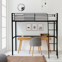 Lit mezzanine enfant ELIOT en métal noir 90x190cm avec sommier inclus