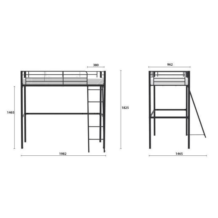 Lit mezzanine enfant ELIOT en métal noir 90x190cm avec sommier inclus Lit mezzanine enfant ELIOT en métal noir 90x190cm avec sommier inclus